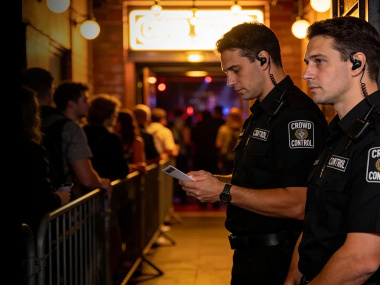 Licensed crowd controllers managing entry at a Melbourne venue