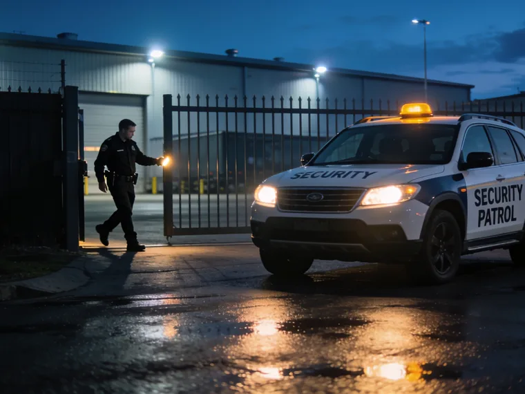 Mobile patrol security vehicle on a Melbourne site at night