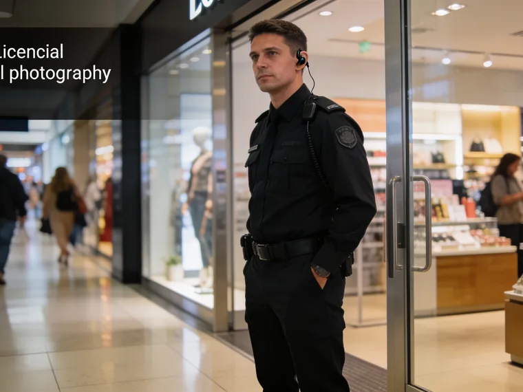 Licensed retail security guard monitoring a Melbourne store entrance